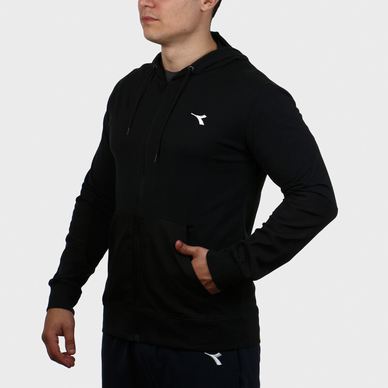 MEN COTTON POLYESTER COMBINED JACKET WITH HOOD Negro