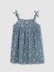 Vestido Talle Alto Con Estampado De Flor Azul Pato