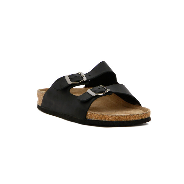 Country Sandalia Cuero Casual Caballero C/dos Tiras C/hebilla Suela Baja / Negro Negro