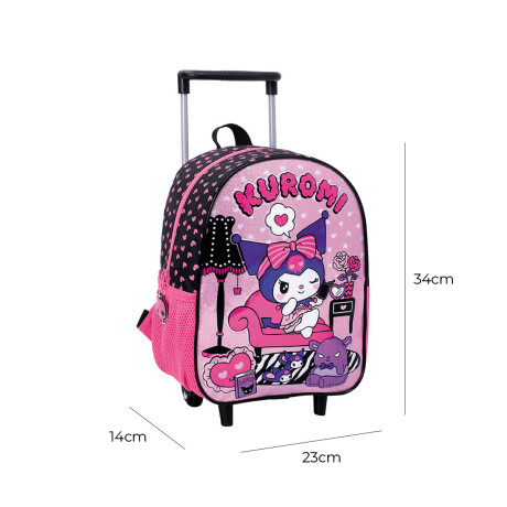 Mochila Infantil Kuromi C/carro 30cm Rueditas Escolar Rosa