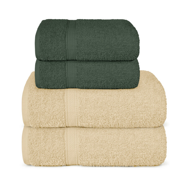 JUEGO 4 TOALLAS LANCASTER BEIGE Y VERDE