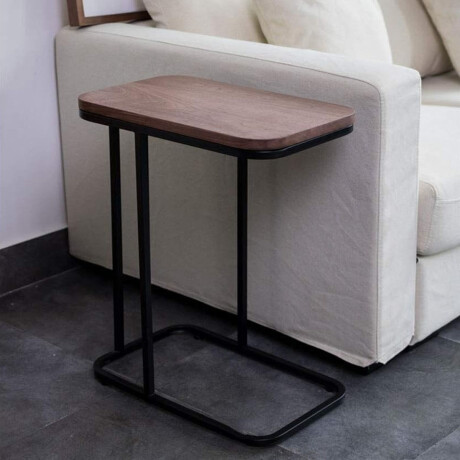 Mesa Auxiliar Rectangular en MDF Metal p/ Living Sillón Sofá Natural