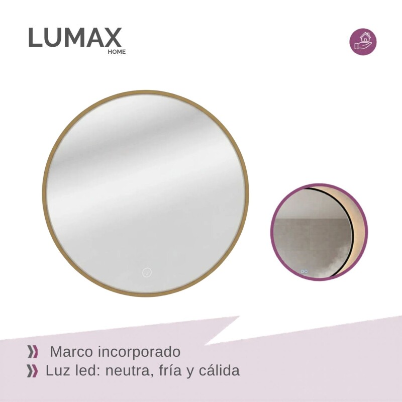Espejo Lumax Doddy redondo con marco y luz 50cm Dorado