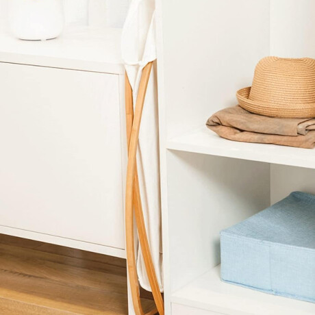 Cesto con asa y soporte de madera Beige