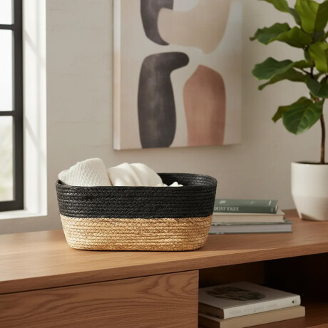Cesto Canasto Fibra Natural Paramount Decoración 35x28x13Cm Negro
