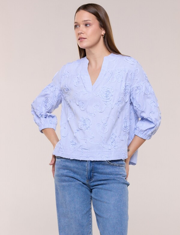 Blusa De Algodón Con Aplicaciones Florales CELESTE