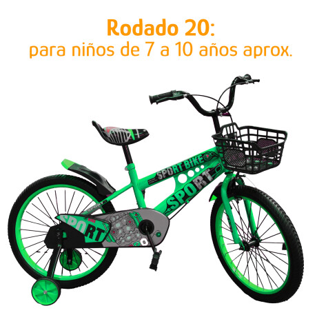 Bicicleta Infantil Rodado 20 C/Rueditas Aux Estilo Deportivo Verde