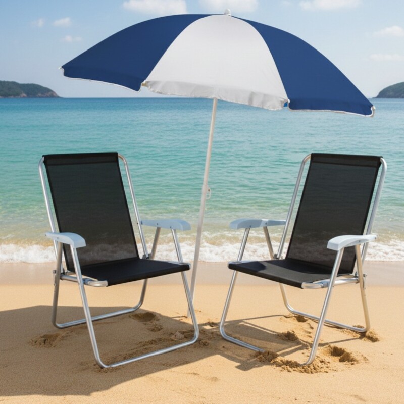 Set x2 Silla Alta Conforto Sannet + Sombrilla NEGRO