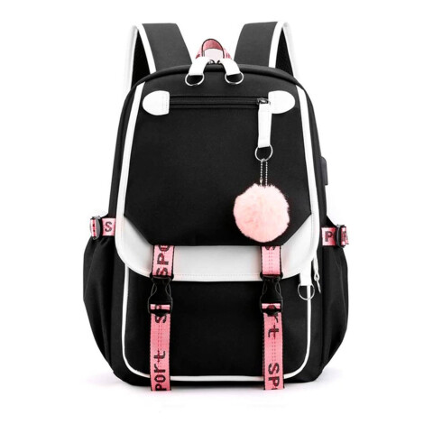 Pack x3 Mochila Kawaii Impermeable Usb Multuso Resistente Variante Color Negro