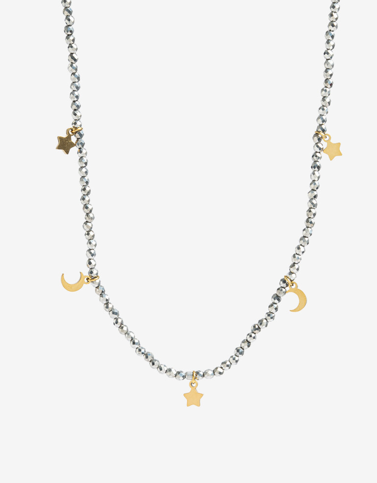 Collares Cortos Piedras Collar De Acero Con Canutillos - Dorado