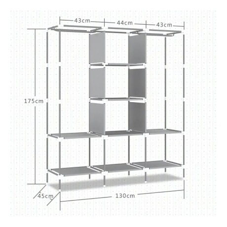 Ropero de 8 Estantes Desmontable de Caño y Tela TNT 130x45x175 Negro