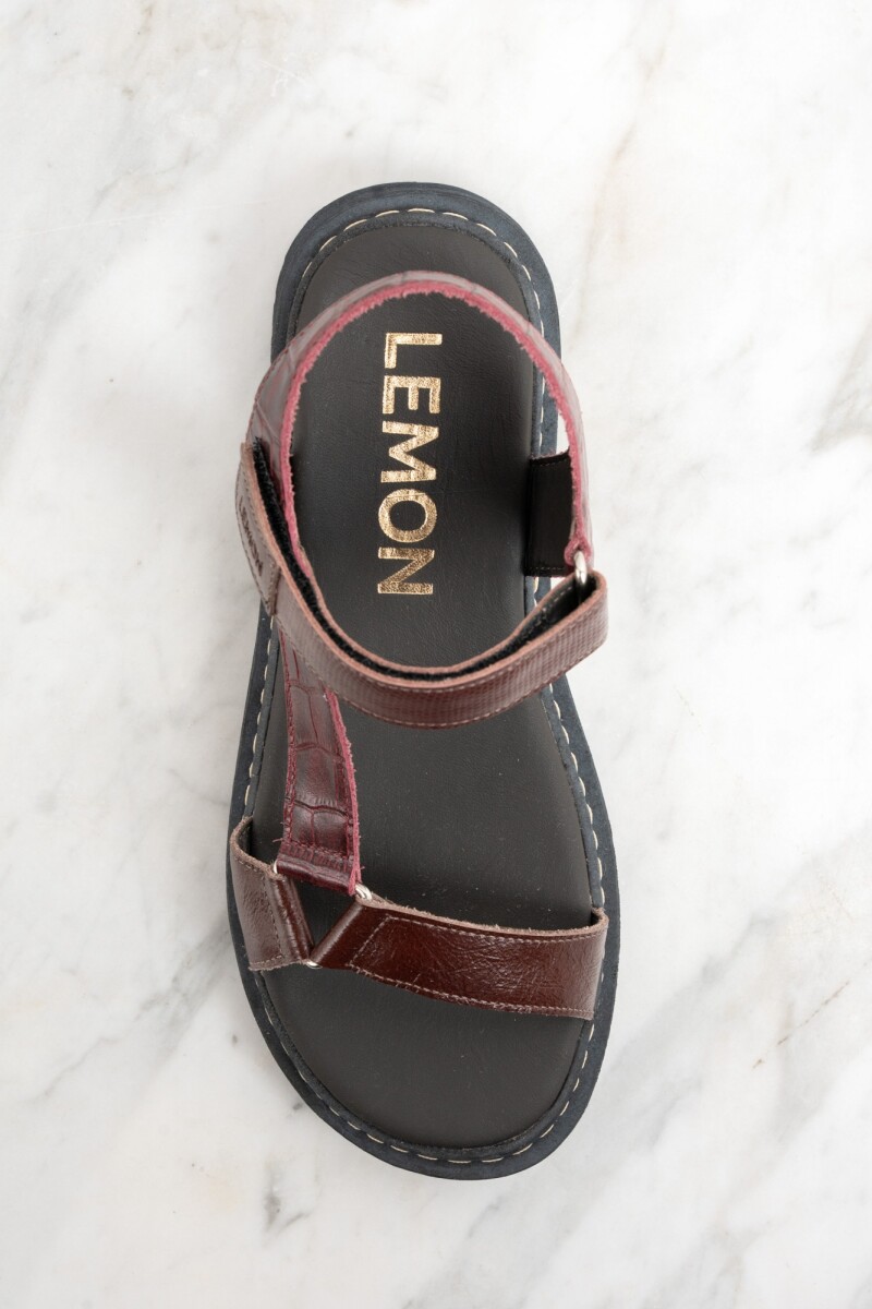 Sandalia Cuero Combinada Bordeaux