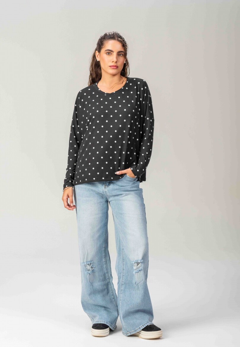 Remera Popi Polka dots negro y blanco
