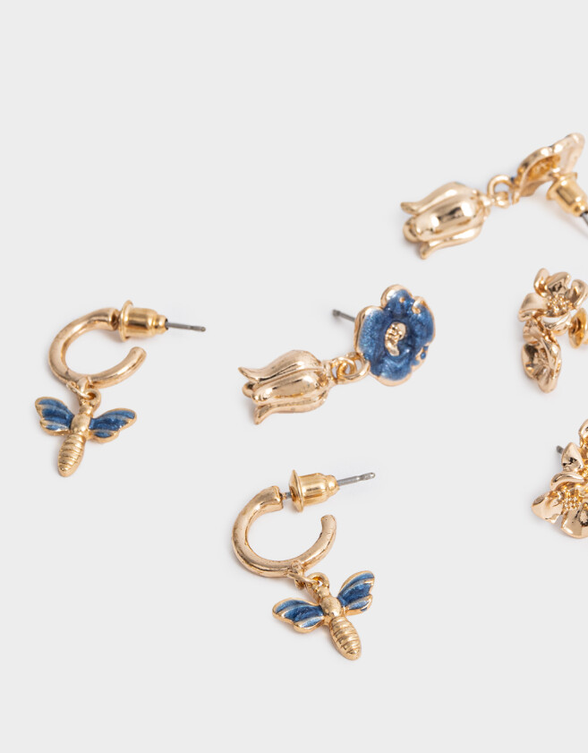 Aros Sets Azul Sets De Aros Libélula - Dorado