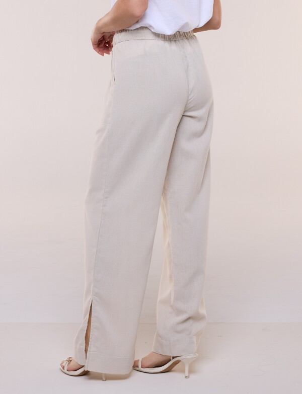 Pantalón De Lino Wide Leg BEIGE
