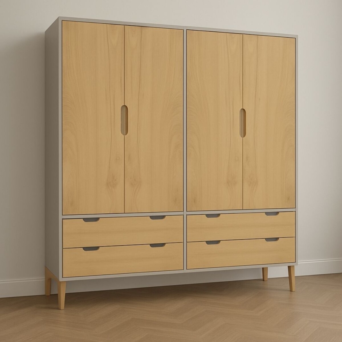 ROPERO - 4 PUERTAS - LINEA WOOD GRIS 