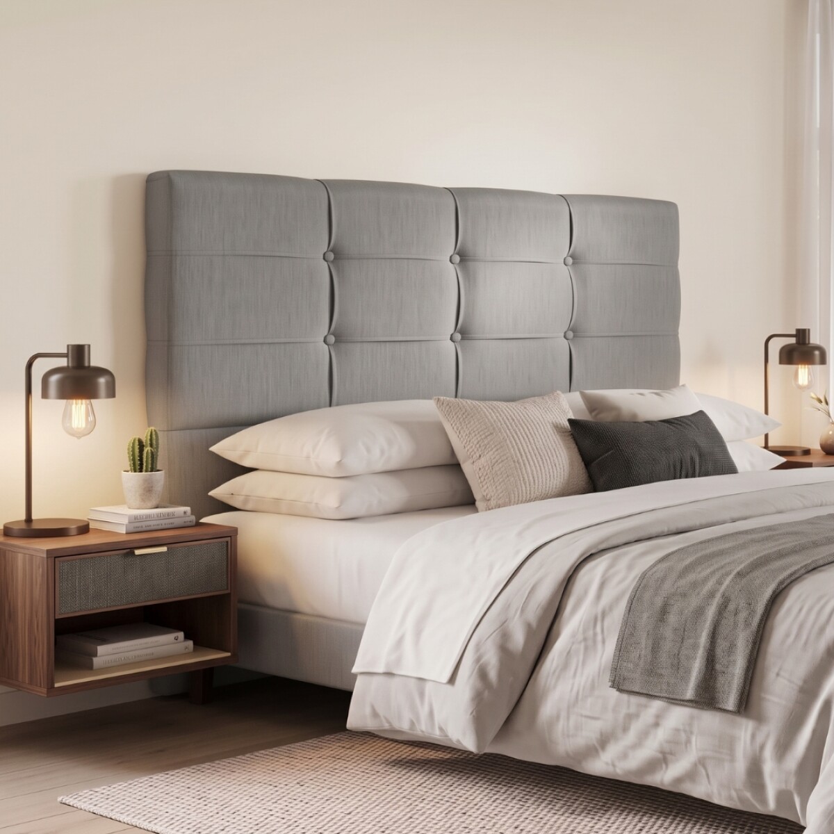 Respaldo Queen Madera y Tela - London 160 - Gris 