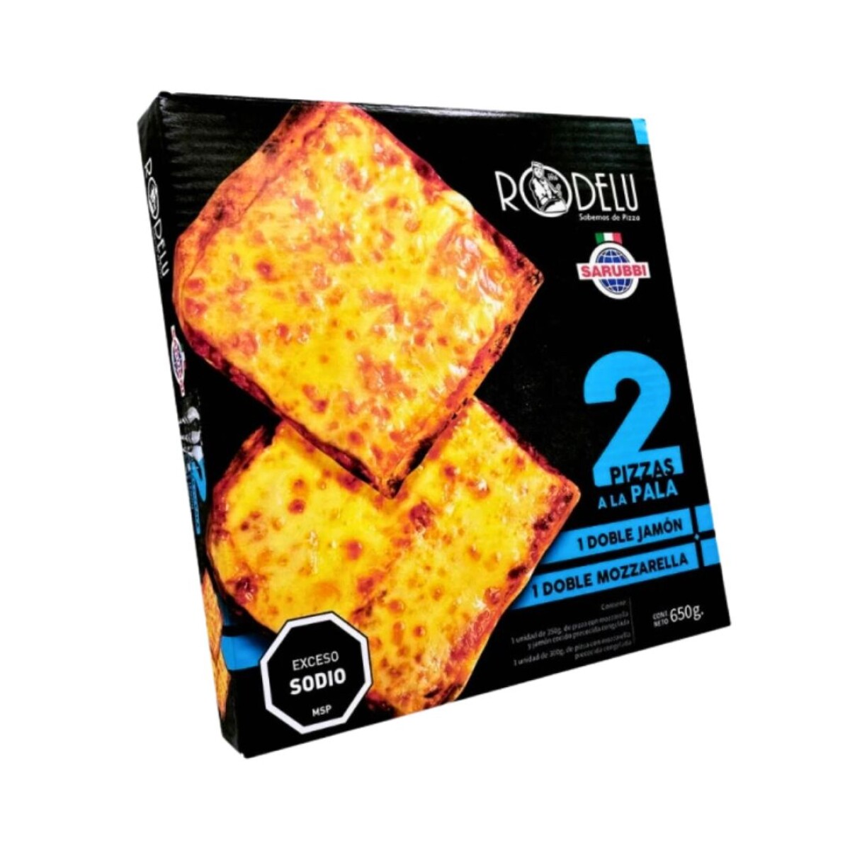 Pizza a la pala Muzza + Muzza con Jamón Rodelú - 2 uds - 650 gr 