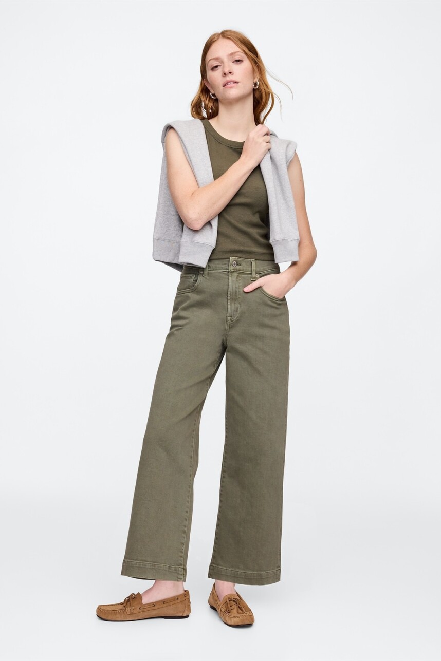 Jean Wide Leg Crop Mujer Mesculen Green
