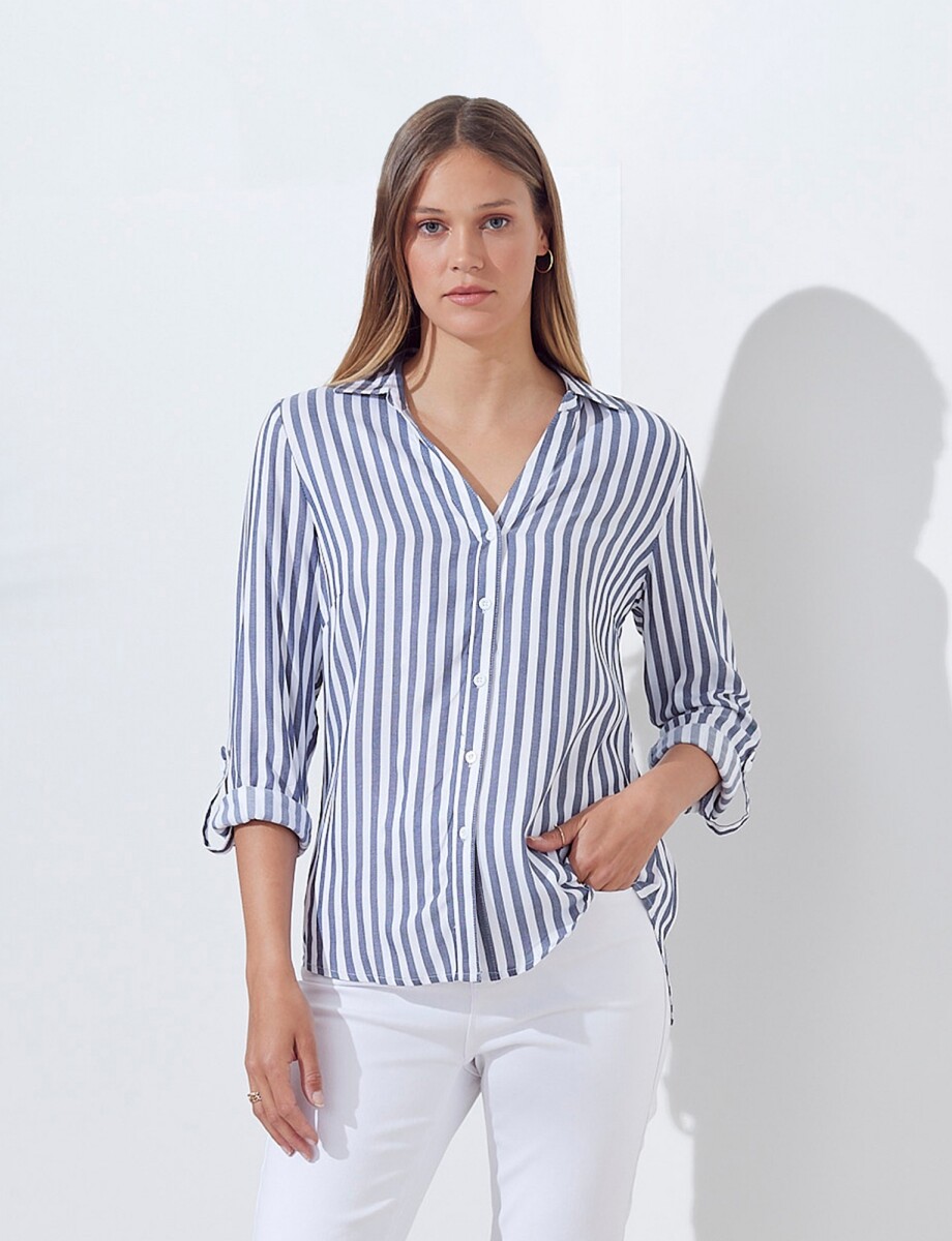 Camisa Lineas - Azul/blanco 