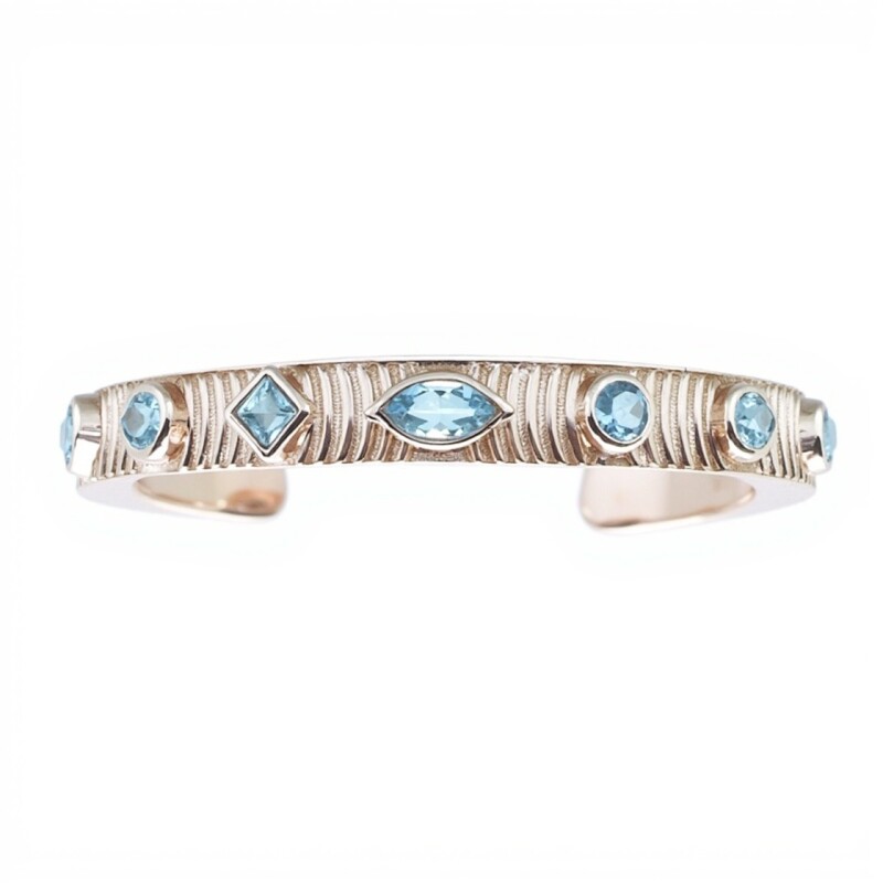 Brazalete Pune-Plata 925 rodinada-Piedra Topacio azul-BR2014 conpiedra