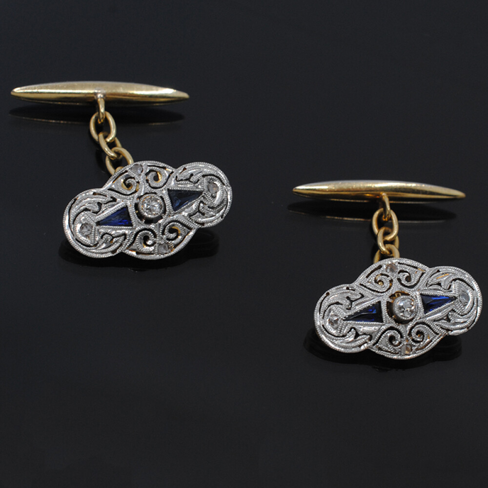 Gemelos en oro 18k brillantes , zafiros y diamantes Gemelos en oro 18k brillantes , zafiros y diamantes