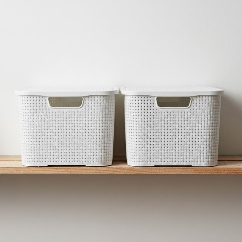 Set x2 Caja ratán 20 lts BLANCO