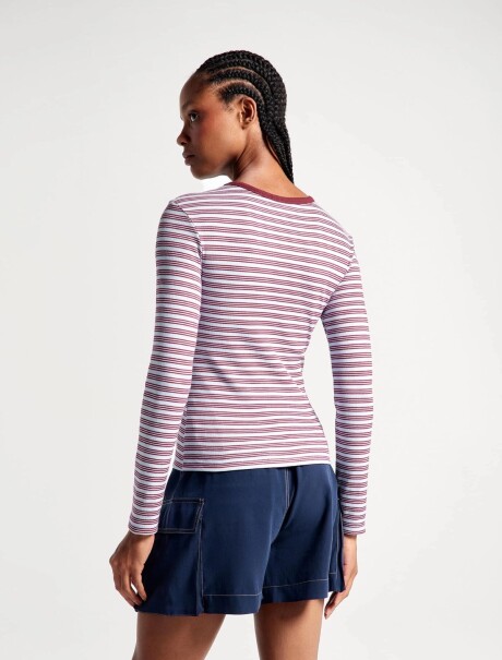 CAMISETA MANGA LARGA A RAYAS BORDEAUX