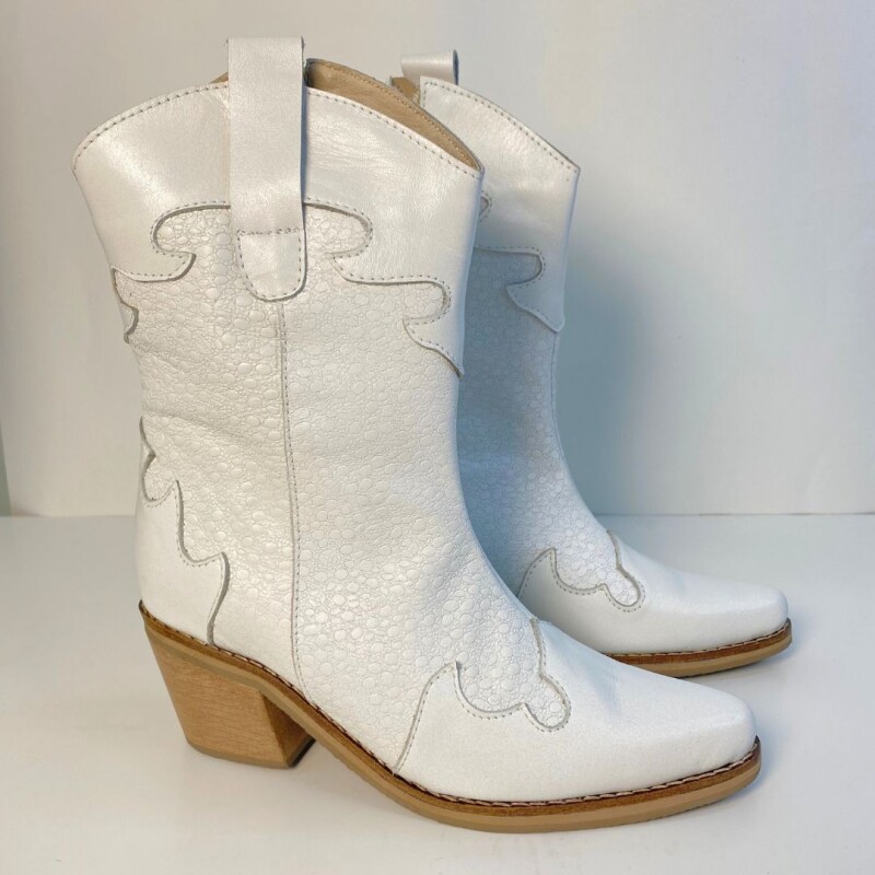 Bota Dama Tejana de Cuero Blanco