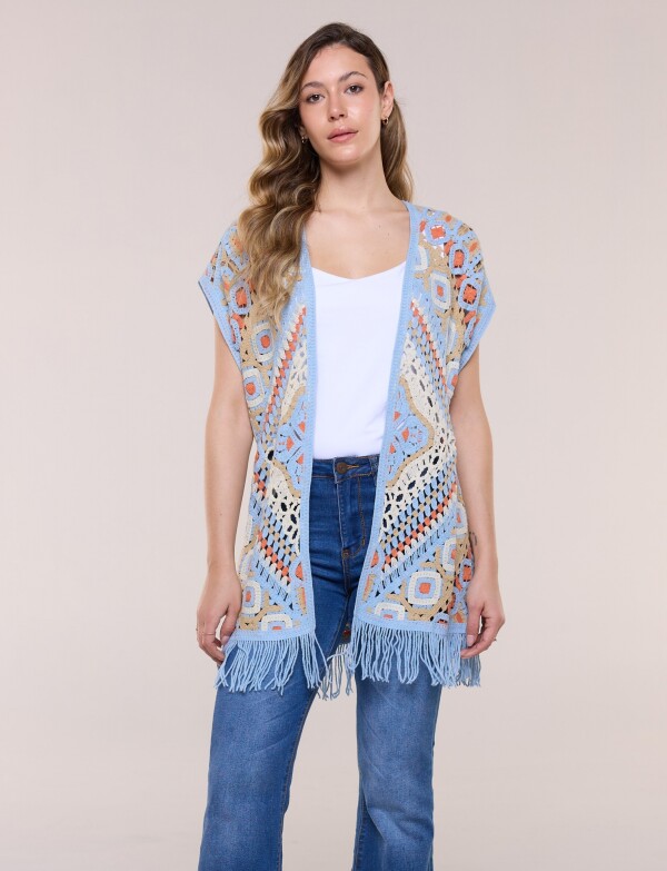 Cardigan Crochet Con Flecos CELESTE/MULTI