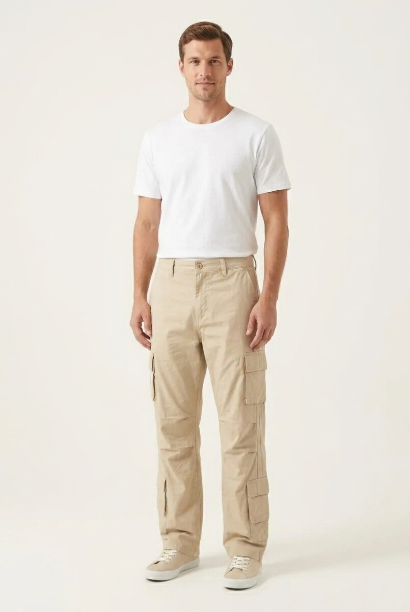 Pantalon cargo recto - Beige 