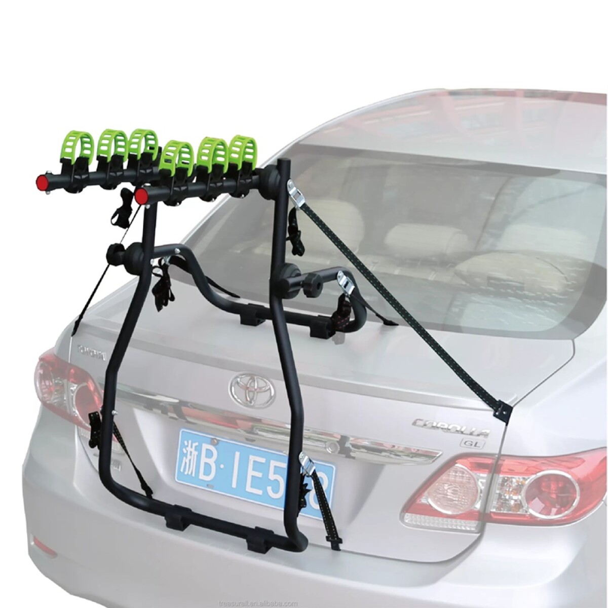 Rack Porta 3 Bicicletas para Baúl de Auto con 6 Agarres - Negro/verde 