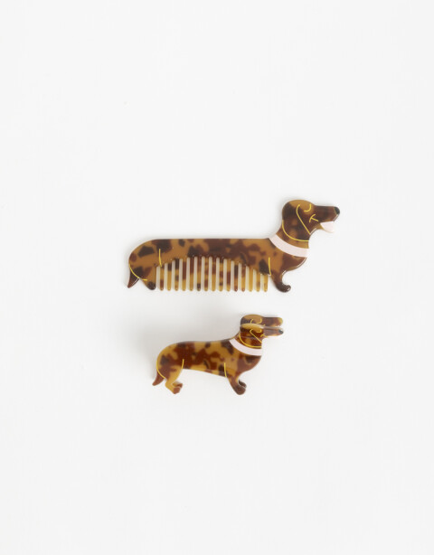 Accesorios Pelo Set Varios Set De Broche Y Peine Perro Salchicha - Marron Carey