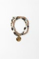 Pulsera piedras naturales con dije acero dorado