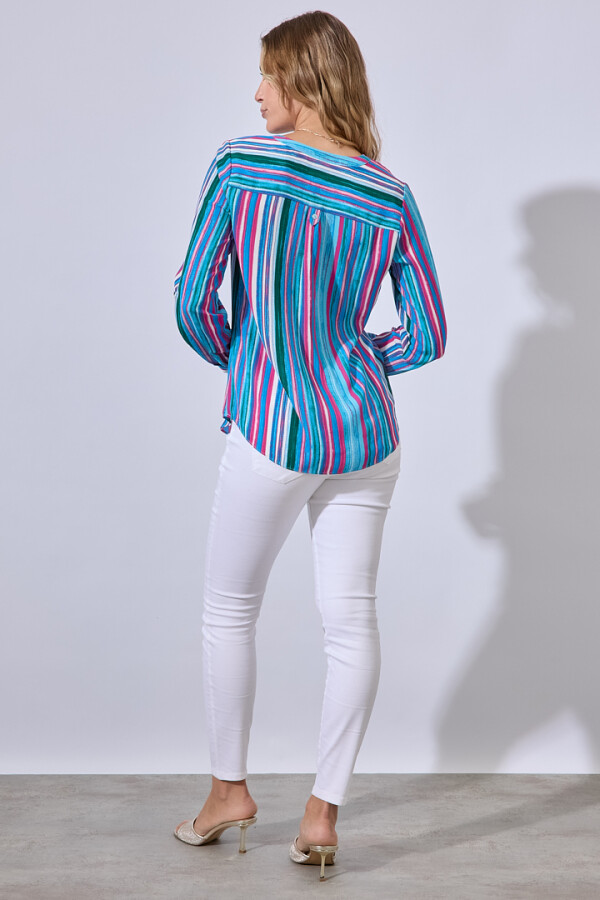 Blusa Botones Printed AZUL/MULTI