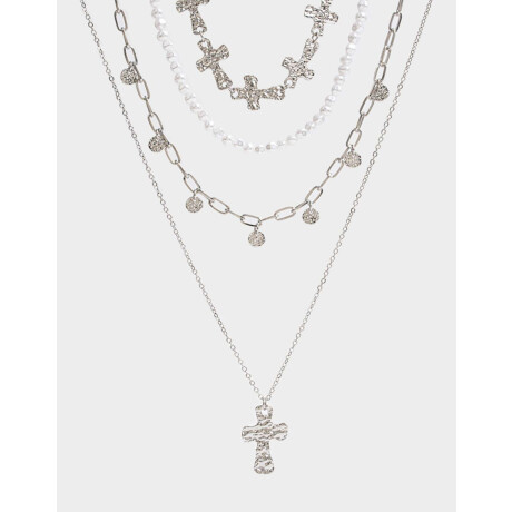 Collar Corto Con Cruz Plateado