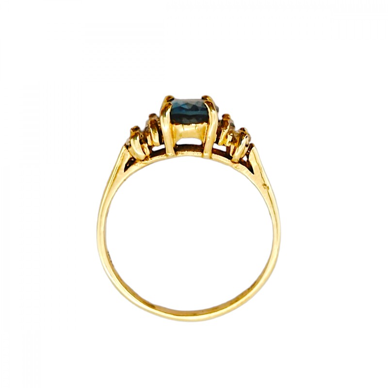 Anillo Halo-Oro Bajo-Piedra Agua marina y Zirconia-AN8158 conpiedra