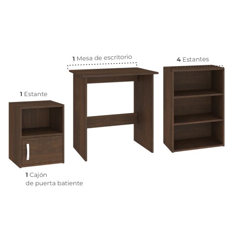 Kit de escritorio con mesa auxiliar y repisa Marrón