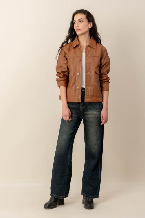 Campera cuero Sahara Cognac