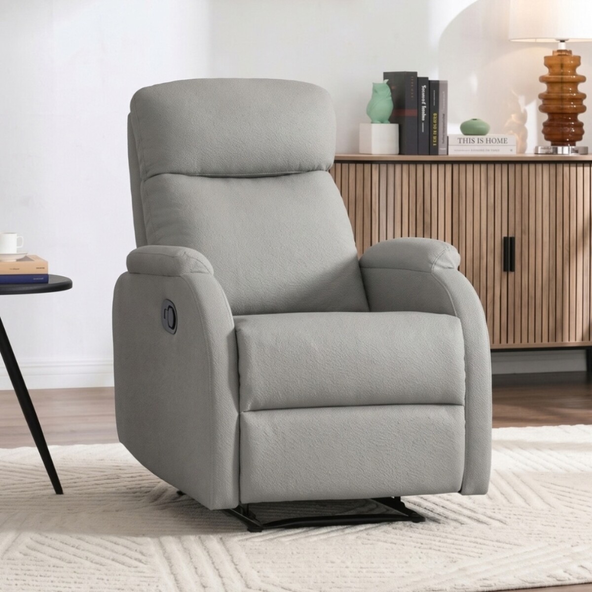 Sillón Recliner 1 Cuerpo Cuero Sintético - Adri - Gris Claro 