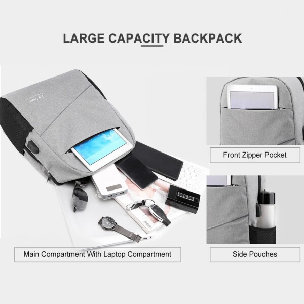 Set Mochila Porta Notebook Morral Neceser 3 En 1 Con USB Variante Color Gris