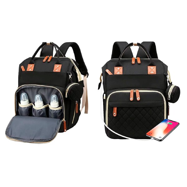 Silla Mecedora Bouncer Bebé + Mochila Maternal Impermeable Variante Color Celeste Negro