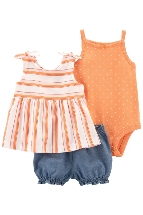Set tres piezas short jean, musculosa y body de algodón Set tres piezas short jean, musculosa y body de algodón