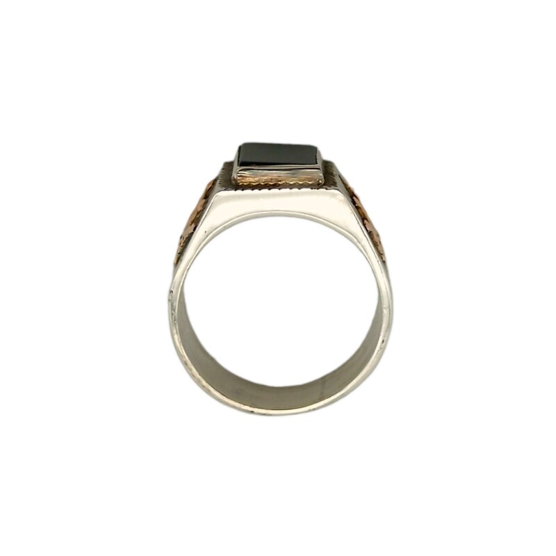 Anillo Mesa-Plata y Oro-Piedra Onix-AN5163 conpiedra