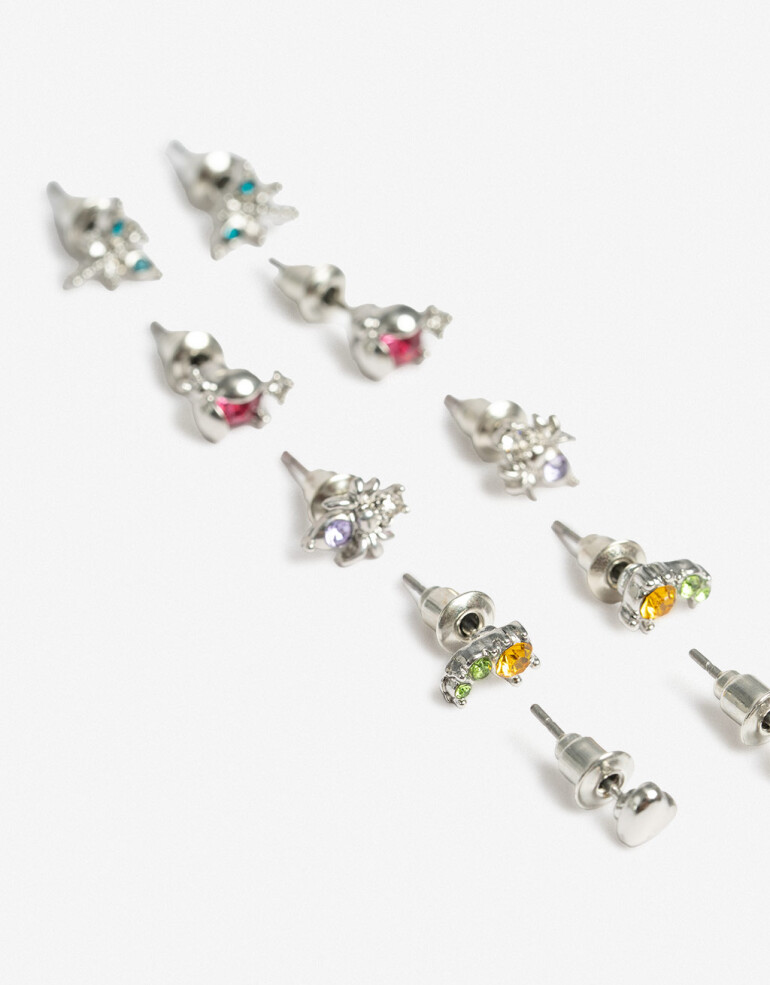 Aros Sets Metal Set De Aros Pasantes Bichitos - Plateado Rodio