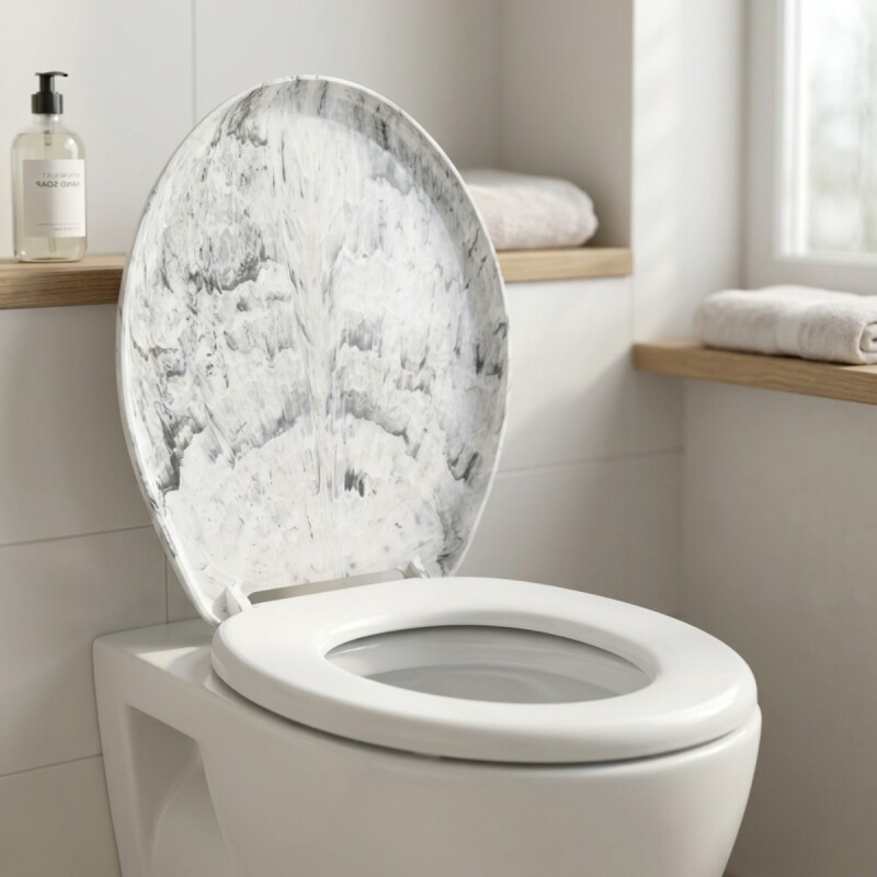 Asiento de inodoro acolchonado Universal Atlas MARMOL BLANCO