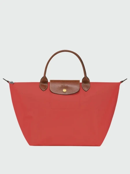 Longchamp -Cartera Longchamp plegable de nylon con cierre y asa corta, Le pliage M Tomate