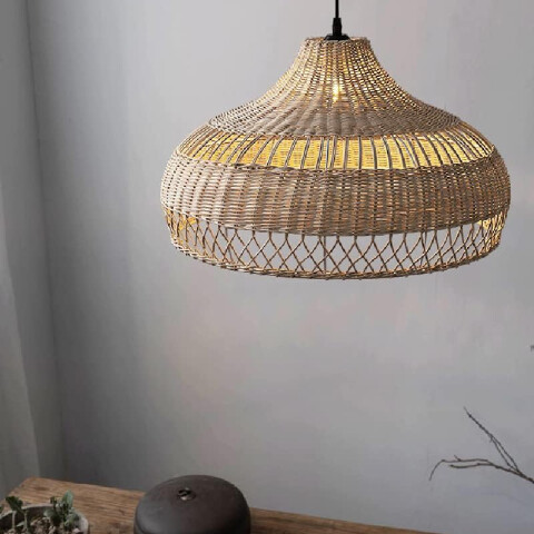 Lámpara colgante campana ratán marrón E27 Ø600mm IX9526