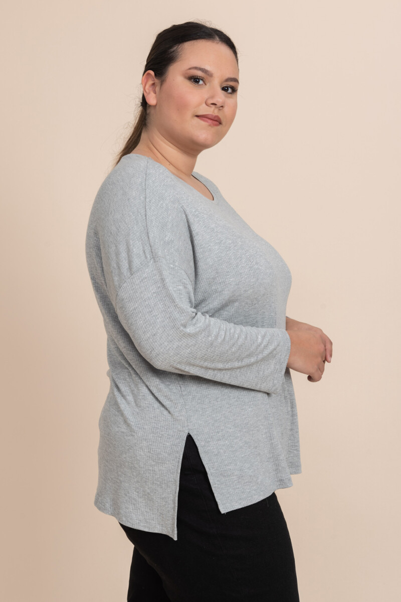 Remera manga larga rib Gris Melange