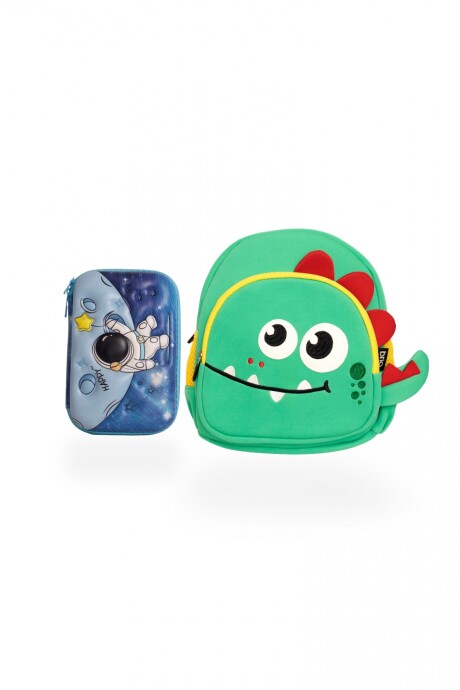 Set de mochila infantil de neopreno y cartuchera con divisiones brio set-astronauta-cocodrilo